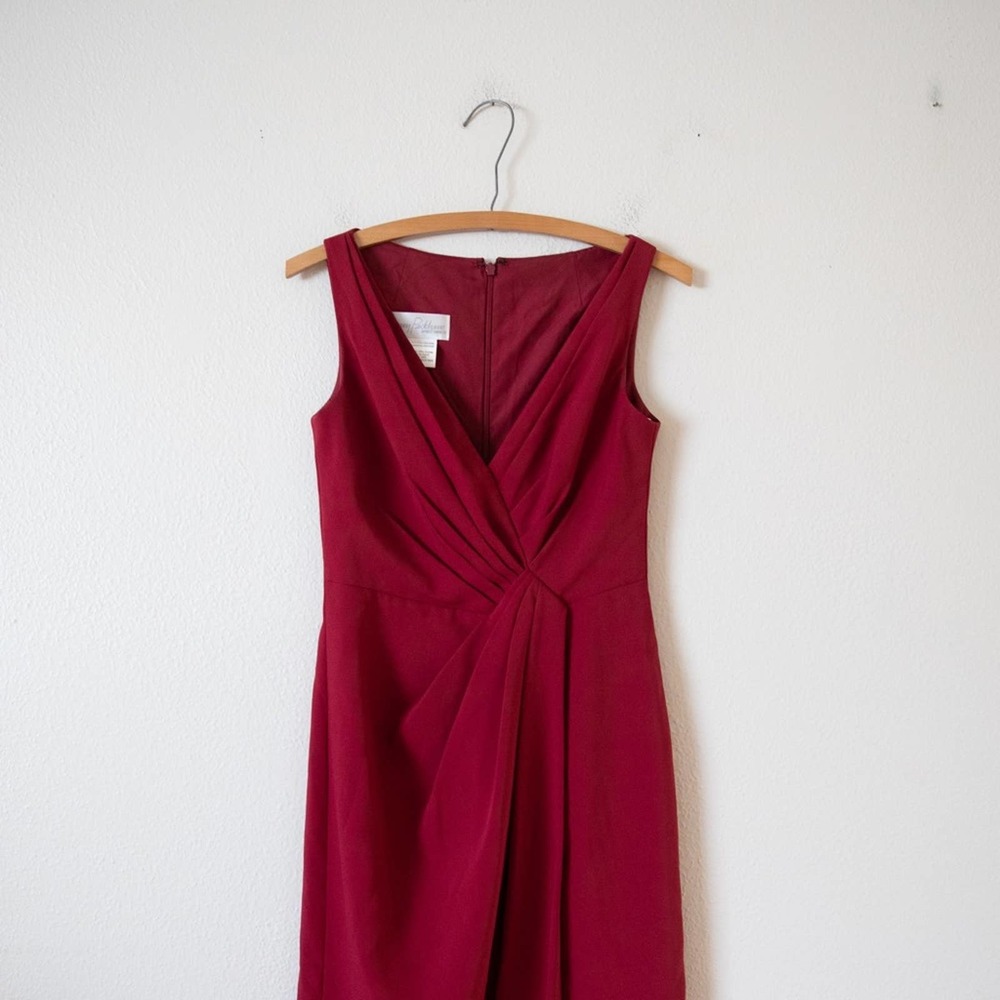 Jenny Packham V-Neck Crepe Column Gown In Burgundy Jp1013 View 3